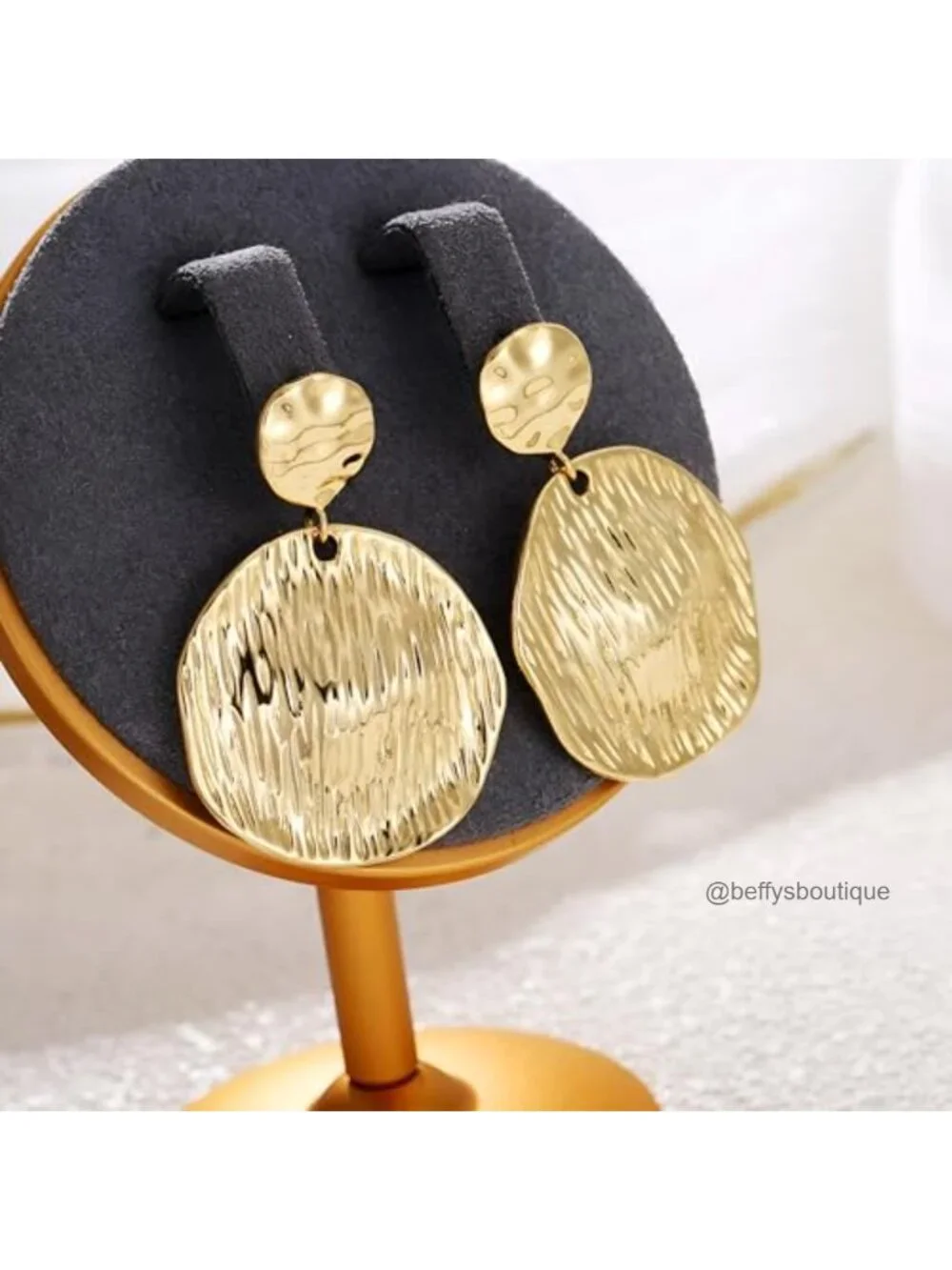 Hammered Brass Disc Drop Dangle Earrings Statement Jewelry